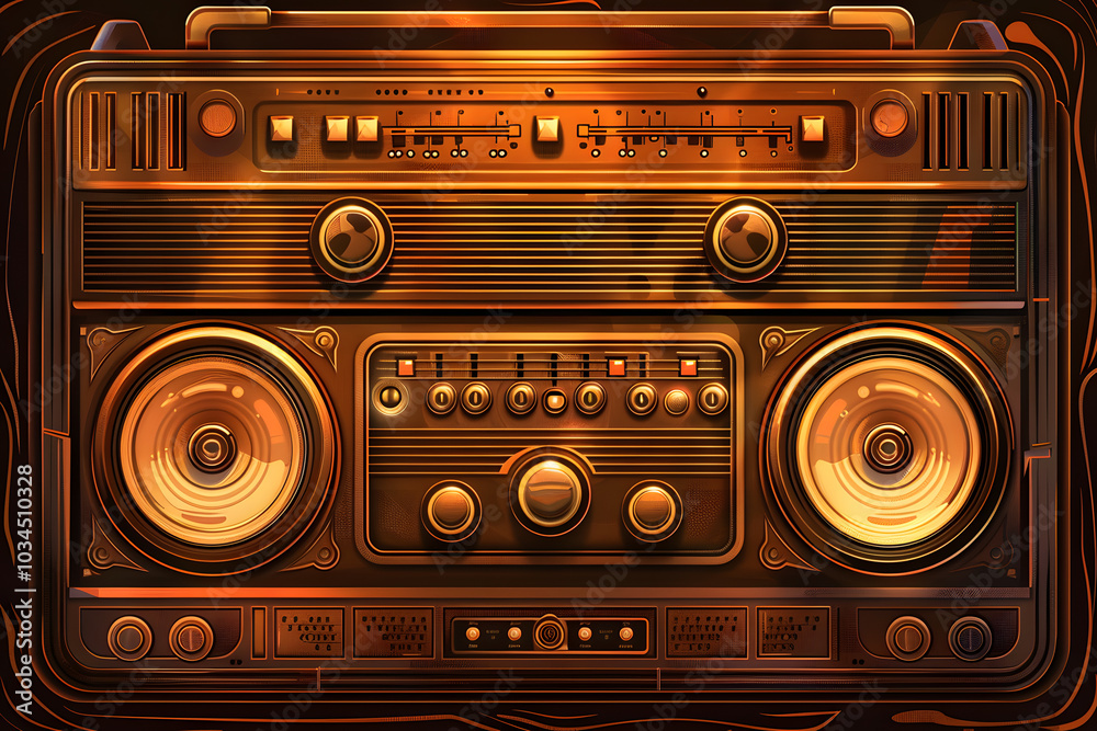 Fototapeta premium Vintage Retro Boom Box Graphic Overlay with Nostalgic Film Effects for Modern Photos