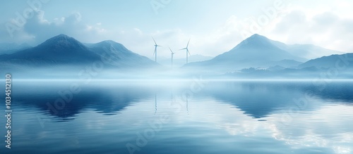 Windmills Reflecting in a Serene Lake