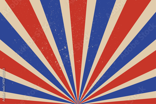 Red Blue American US Grunge Retro Striped Rays Background