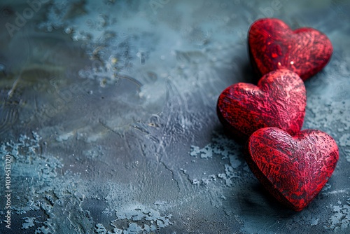 A couple of red hearts sitting on top of a table