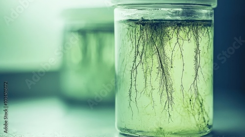 A scientist meticulously cultivating a genetically modified yeast culture for efficient ethanol production in a modern laboratory setting photo