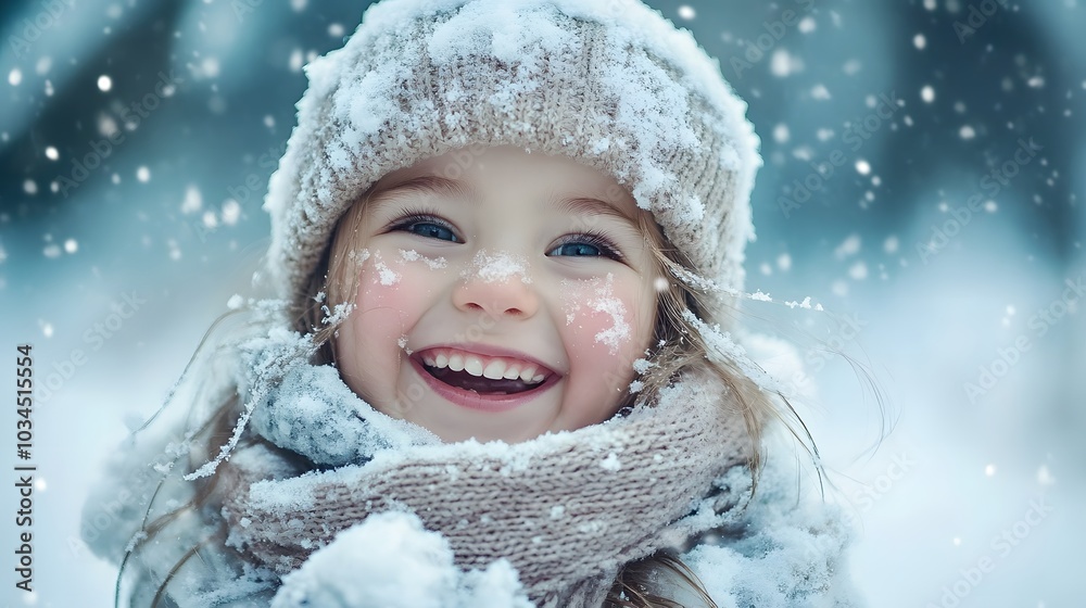Joyful winter portrait of a little girl in a snow-covered landscape Joyful winter portrait of a little girl in a snow-covered landscape
