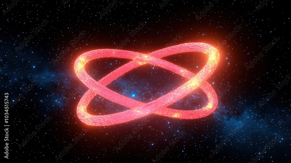 A stunning representation of quantum entanglement revealing two particles connected by an unseen bond in a cosmic setting