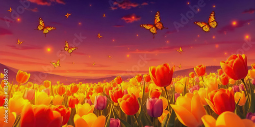 4K anime nature wallpaper capturing golden hour light over a serene landscape with blooming flowers, glowing warmly in vibrant colors, blending soft focus and intricate details