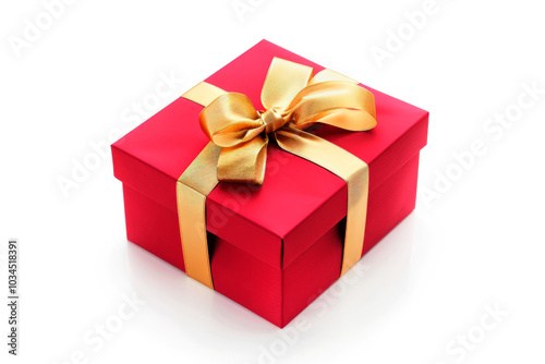 Black gift box with a golden bow on a white background. Holiday concept, christmas, birthday, sale, marketing.
