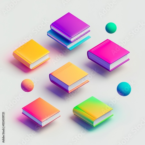 Flying books with bright color hardcovers isolated on white. Cartoon 3D render illustration of flying literature for library and school education. Soar paper brochure design for bookstores.