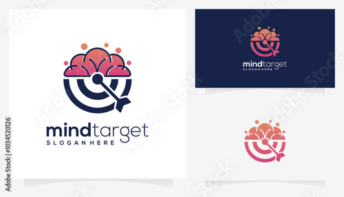 Mind on target icon symbols. Abstract vector of bullseye and brain logo design inspiration. Gradient colors.