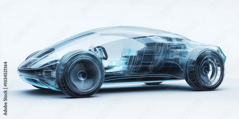 Fototapeta premium Futuristic electric car concept with transparent body, innovative technology showcase, sleek and aerodynamic design