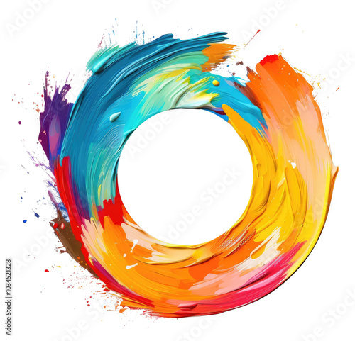 PNG Flat colorful paint brushstroke in circle shape white background creativity abstract.