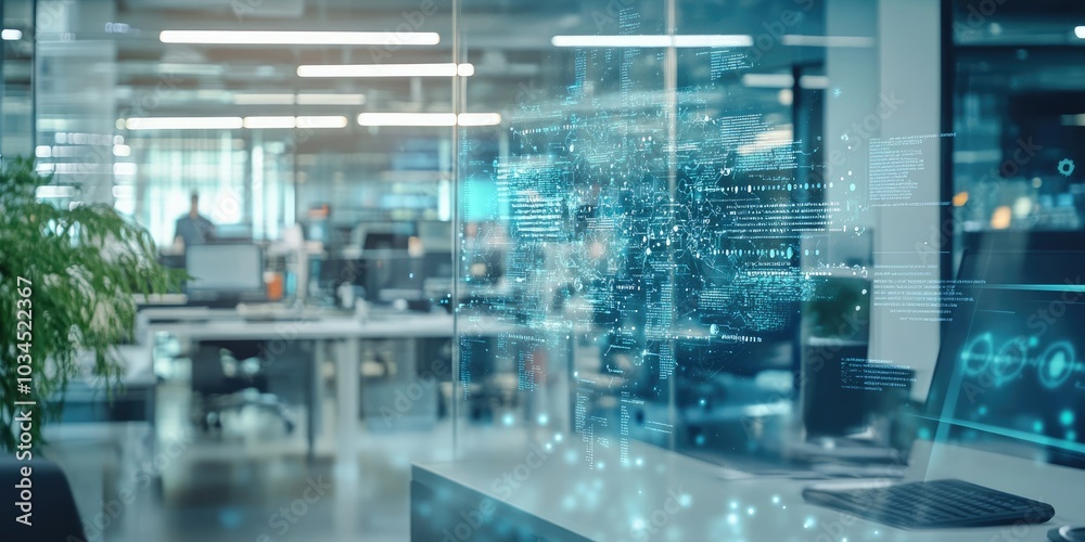 Digital signature interface on a futuristic device, with a defocused background of a busy corporate office Digital signature interface on a futuristic device, with a defocused background of a busy corporate office