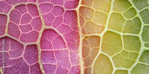 Close-up of leaf anatomy under a microscope, showing mesophyll cells and vascular tissues in vivid detail photo