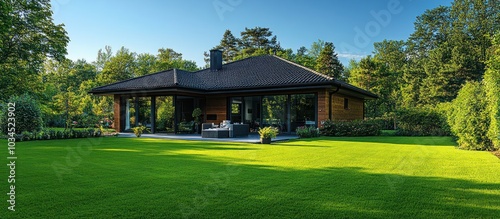 Modern House with Green Lawn