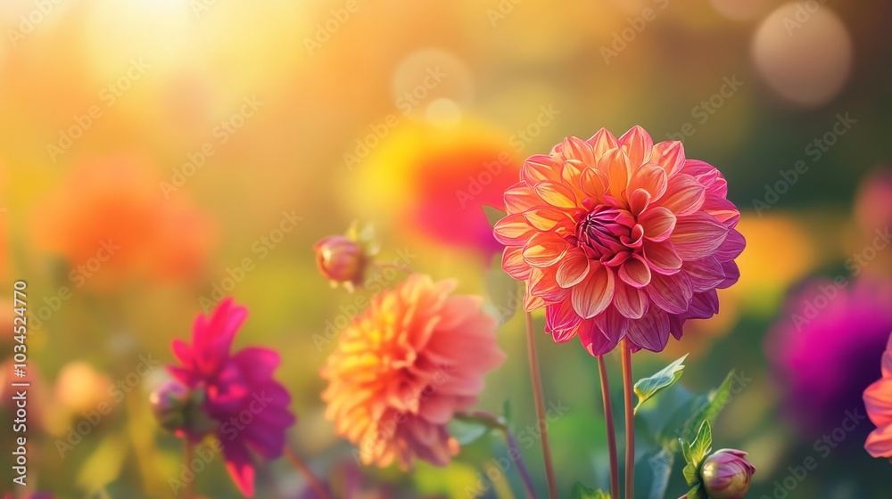 Dahlias in bloom with blurred background. Dahlias in bloom with blurred background.