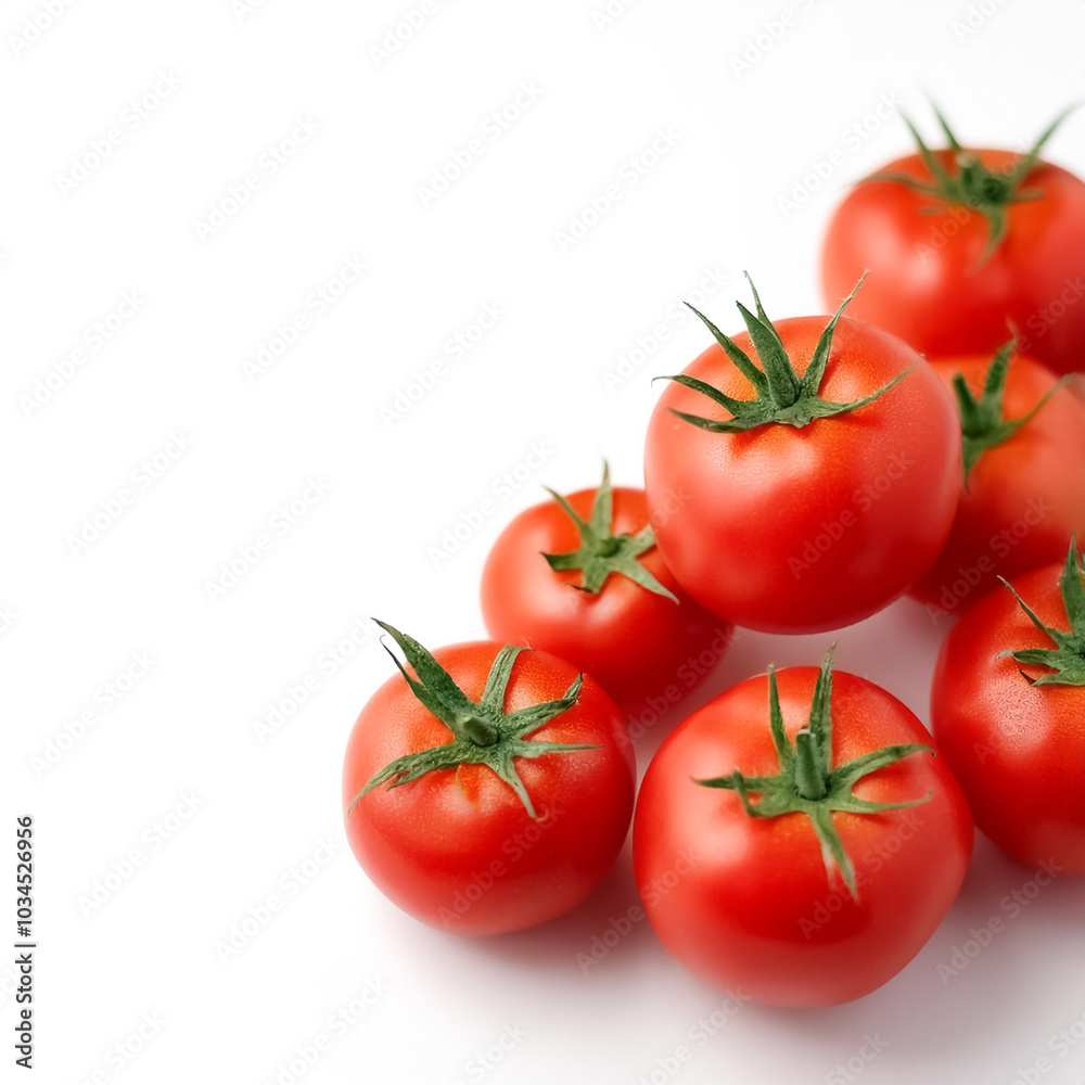 Tomatos pattern on side position provides copy space for text. background concept isolated white Tomatos pattern on side position provides copy space for text. background concept isolated white