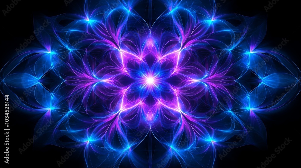 Abstract glowing blue and purple floral design on a black background Abstract glowing blue and purple floral design on a black background