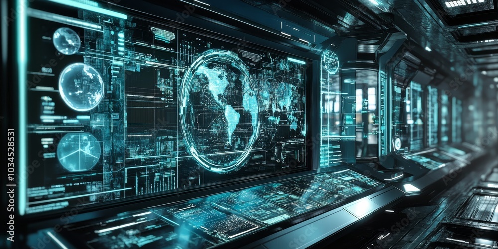 Futuristic encyclopedia interface with interactive multimedia content, designed for comprehensive and engaging information access