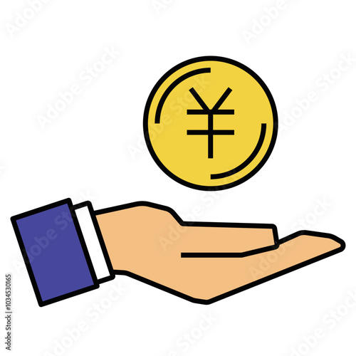 支払いを日本円通貨でする手元のアイコン・イラスト