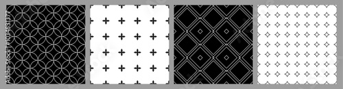 Set of geometric seamless patterns. Vector backgrounds. Black and white.