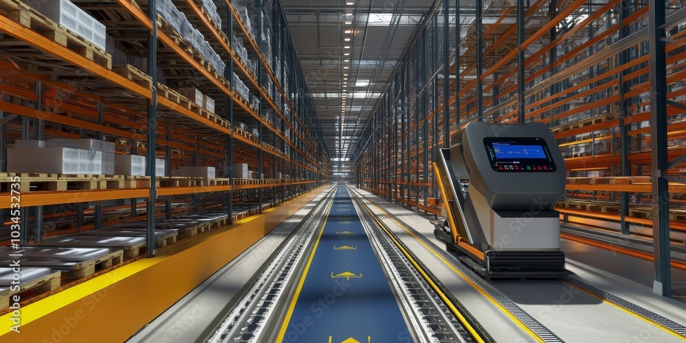 Automated warehouse with high-tech shelving, AI-driven logistics, and robotic pickers for streamlined operations Automated warehouse with high-tech shelving, AI-driven logistics, and robotic pickers for streamlined operations