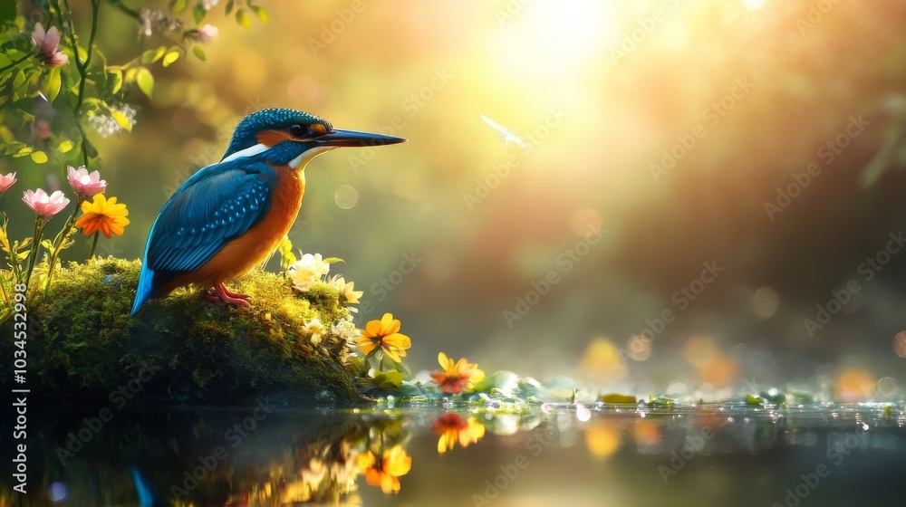 Kingfisher's vibrant hues on nature's backdrop.