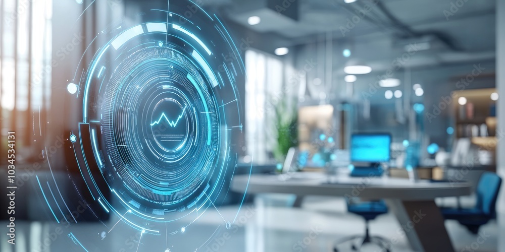 Digital signature interface on a futuristic device, with a defocused background of a busy business office Digital signature interface on a futuristic device, with a defocused background of a busy business office