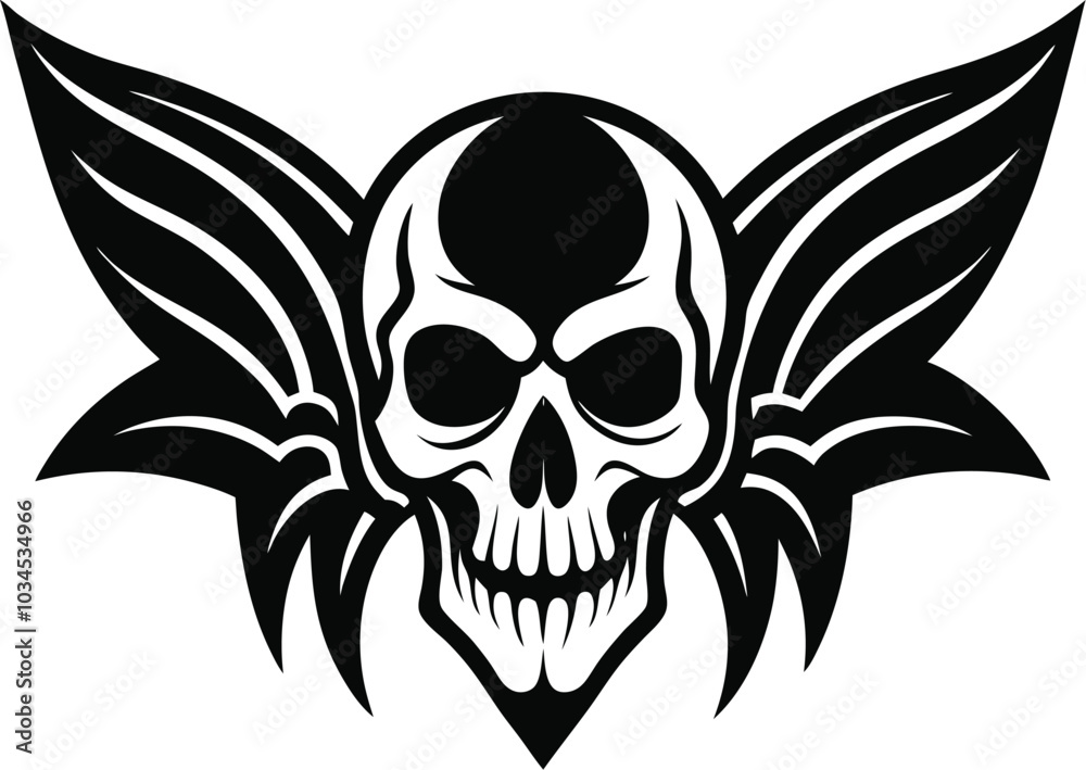 tattoo skull wings banner vector silhouette tattoo skull wings banner vector silhouette