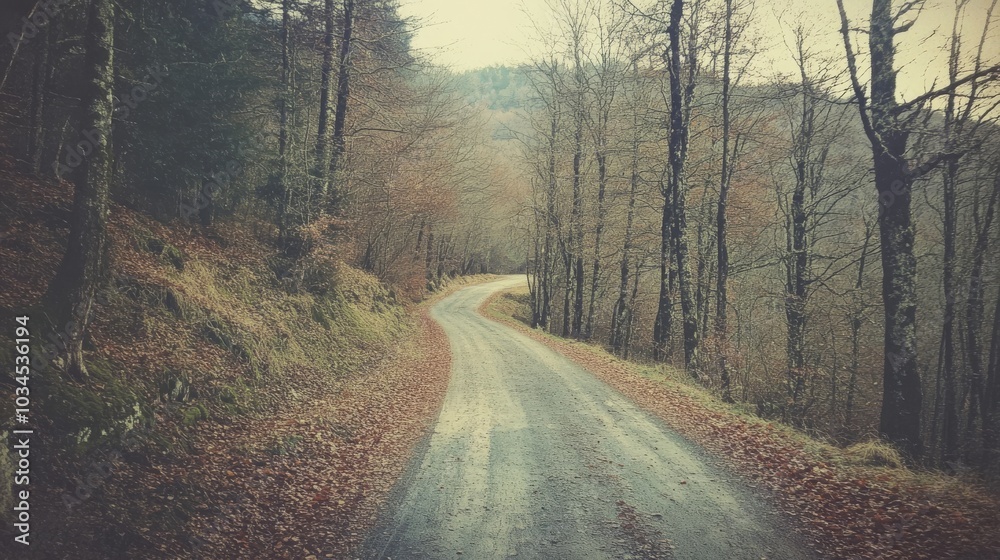 Obraz premium Paved path in fall forest