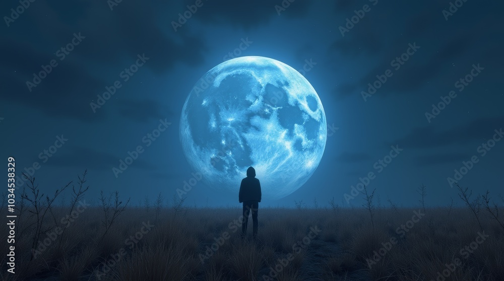man taking or photographing under super full moon man taking or photographing under super full moon