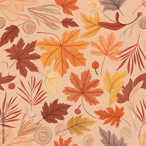 Abstract autumn floral seamless pattern fall leaves orange repeatable texture repeat seamlessly