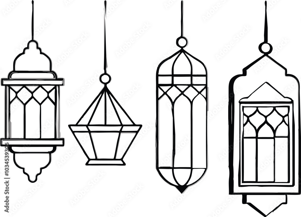 Islamic Eid lanterns silhouette vector illustration . Islamic Eid lanterns silhouette vector illustration .