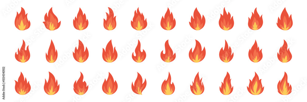 Vector Fire Flame Icon Set. Isolated Campfire, Bonfire, Flame Sign. Front View. Design Template for Outdoor, Camping, Emergency Graphics. Vector Illustration Vector Fire Flame Icon Set. Isolated Campfire, Bonfire, Flame Sign. Front View. Design Template for Outdoor, Camping, Emergency Graphics. Vector Illustration