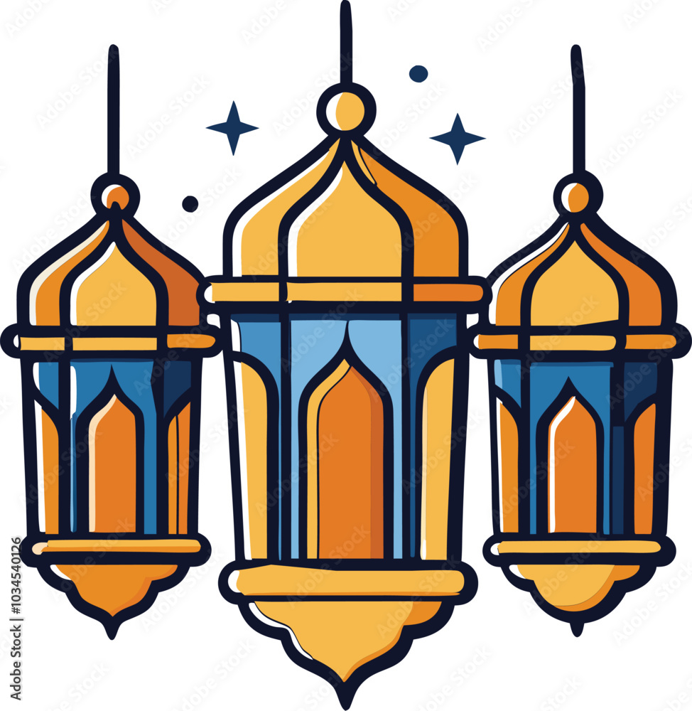 Islamic Eid lanterns silhouette vector illustration . Islamic Eid lanterns silhouette vector illustration .