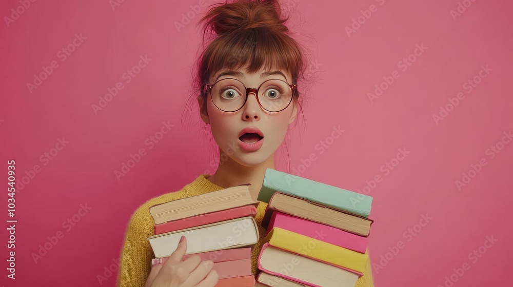 Amazed student holds breath for upcoming exams. Amazed student holds breath for upcoming exams.