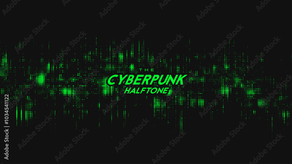 Abstract vector green cyberpunk halftone sound wave. Scrathed dotted texture element. Abstract vector green cyberpunk halftone sound wave. Scrathed dotted texture element.