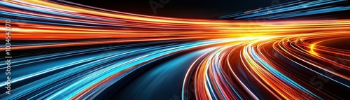 Colorful light trails on a dark background, representing speed and movement in modern transportation.