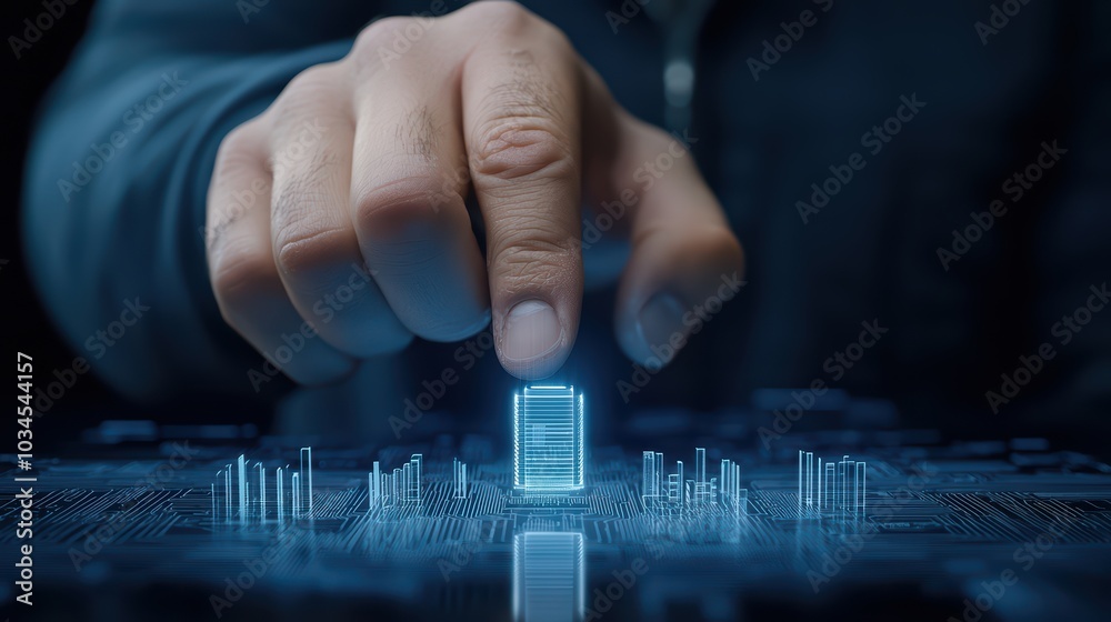 Futuristic hand interacting with a digital circuit board, representing advanced technology and innovation. Futuristic hand interacting with a digital circuit board, representing advanced technology and innovation.
