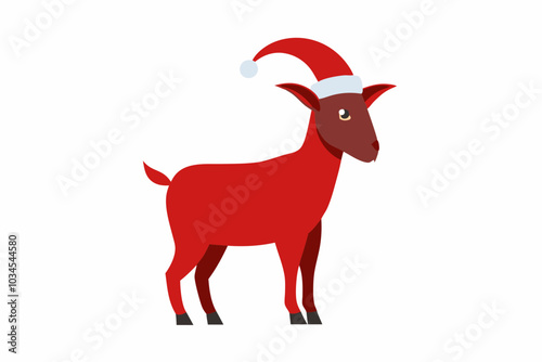 Goat  with Santa Claus hats isolatedon white,vector new year elements for christmas design.