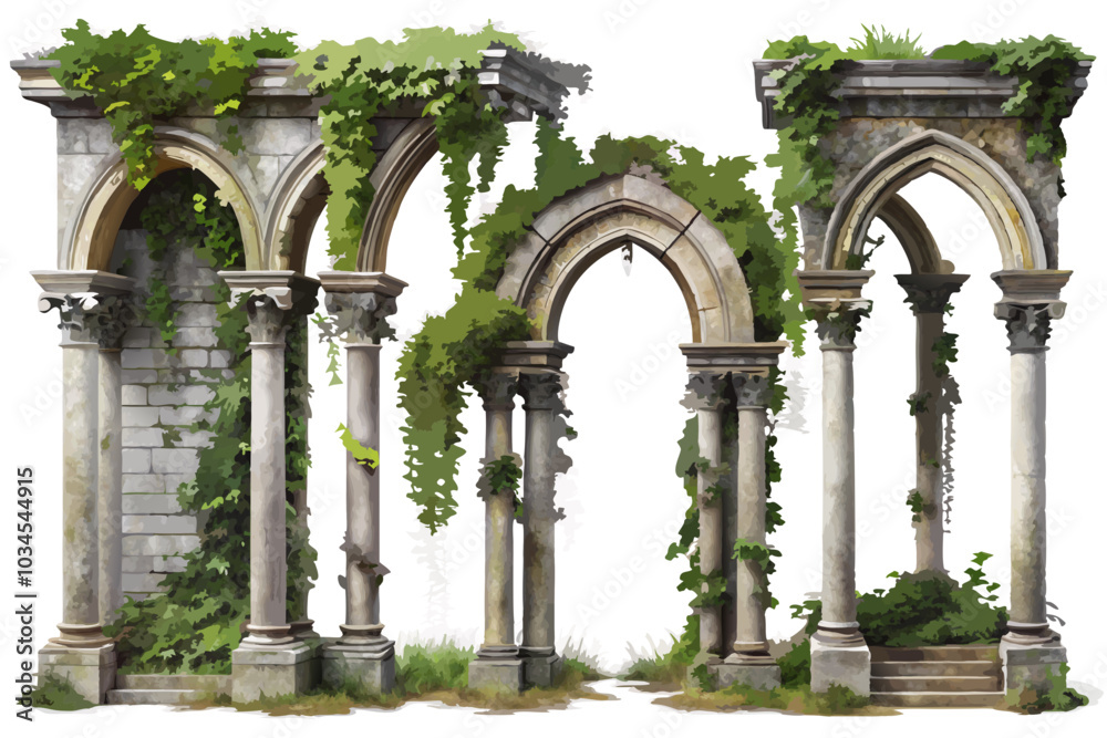 Fototapeta premium Vector set of vintage illustrations featuring Roman pillars and ruins, perfect for architectural and historic designs