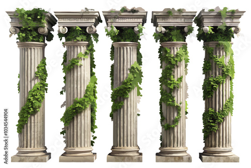 Vector set of vintage illustrations featuring Roman pillars and ruins, perfect for architectural and historic designs