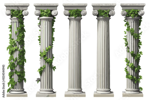 Vector set of vintage illustrations featuring Roman pillars and ruins, perfect for architectural and historic designs