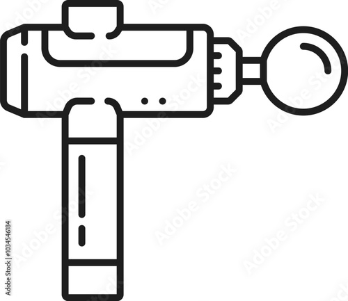 Chiropractic medicine line icon of massage gun for spine back medical treatment, vector symbol. Chiropractic therapy and chiropractor massage gun device for body muscle massage and physiotherapy