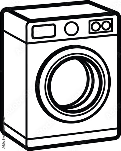 Washing machine line drawing style. Washer black line sketch on white background. Vector illustration