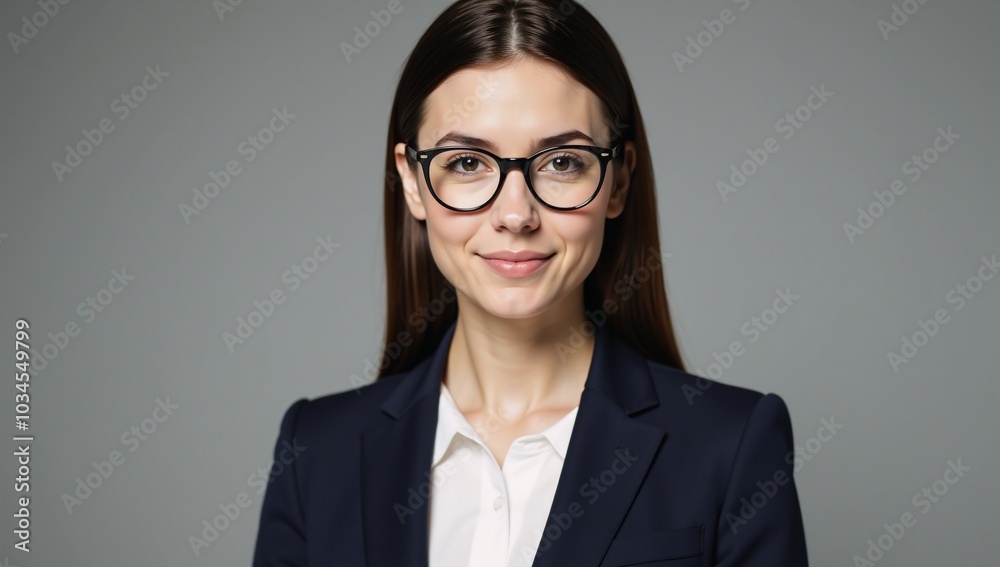 Businesswoman in glasses with assertive demeanor Businesswoman in glasses with assertive demeanor