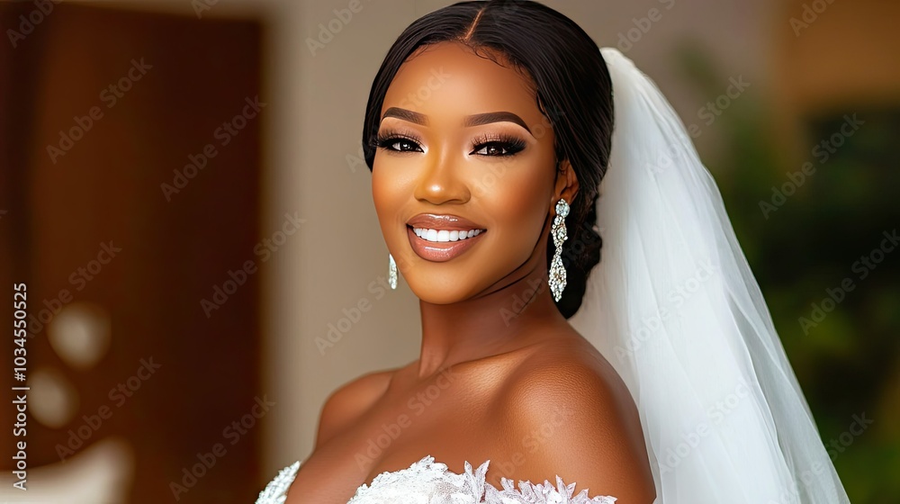 Naklejka premium Elegant Bride with Radiant Smile and Stunning Portrait