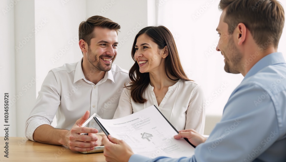 Couple consults financial planner for first home purchase planning Finance Double-Exposure