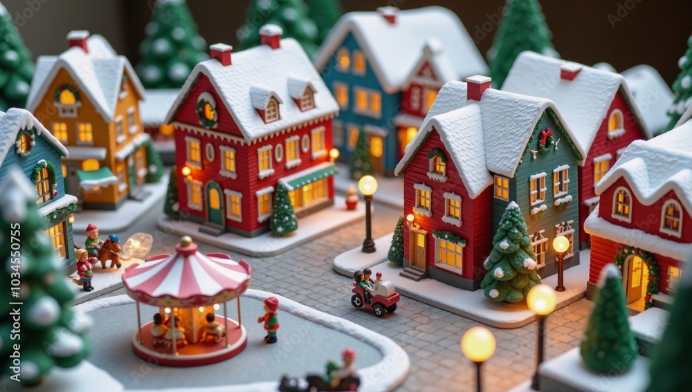 Watercolor depiction of a festive Christmas village Watercolor depiction of a festive Christmas village