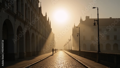 Sunlit fog-kissed city mornings beautifully  tranquilly captured Photography