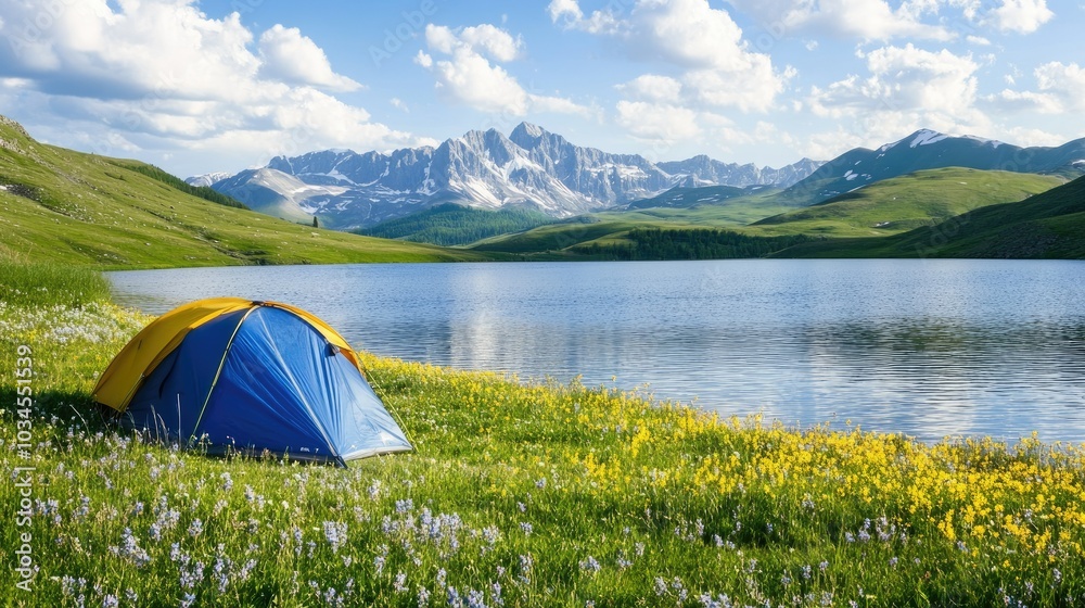 Serene Camping by a Mountain Lake in Nature Serene Camping by a Mountain Lake in Nature