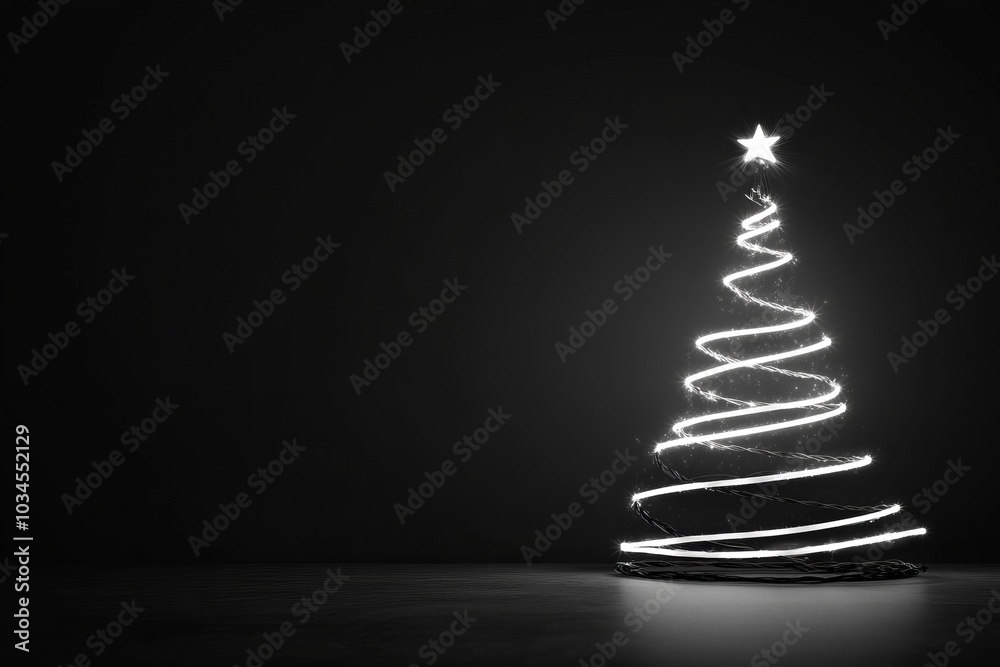 Minimalistic Christmas Tree Outline with Glowing Lights Minimalistic Christmas Tree Outline with Glowing Lights