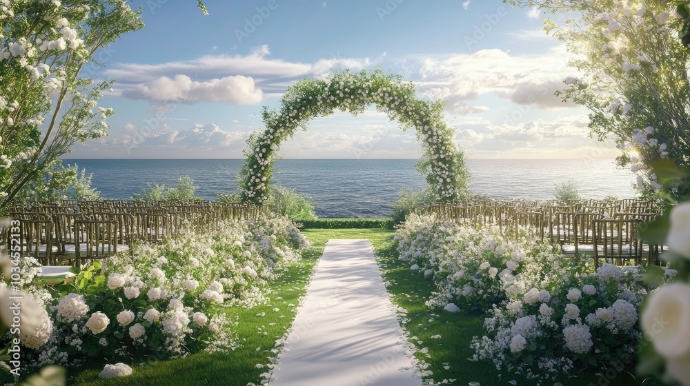 Naklejka premium Serene Coastal Wedding Venue with Floral Decor
